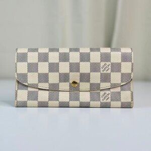 Louis Vuitton Damier Azur Wallet Classic Checkered Design with Gold Tone Clasp